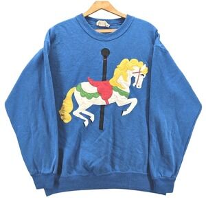 Vintage Bordeaux Carousel Horse Patch 90s Retro Detail Sweater Blue L